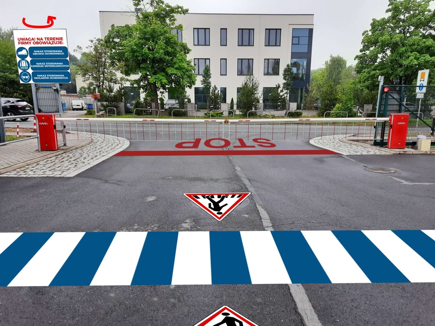 Wizualizacja projektu oznakowania poziomego - Lublin - Liniowo - oznaczenie bramy wjazdowej na teren zakładu